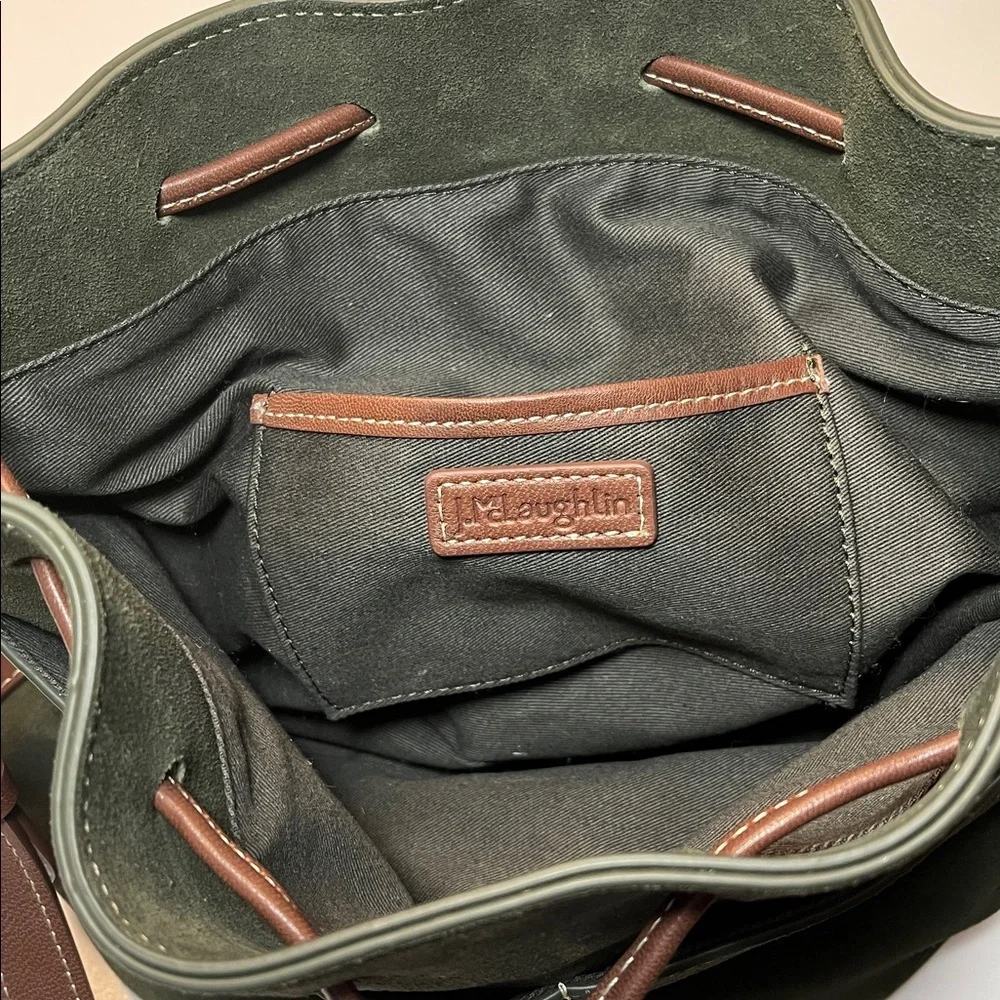 J. McLaughlin Ariana Green Suede Bucket Bag, brown leather trim - Picture 5 of 7